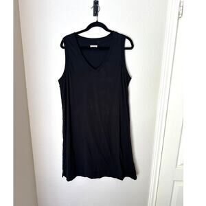 Pact 100% organic cotton vneck tshirt black tank dress, XL, sustainable, earthy